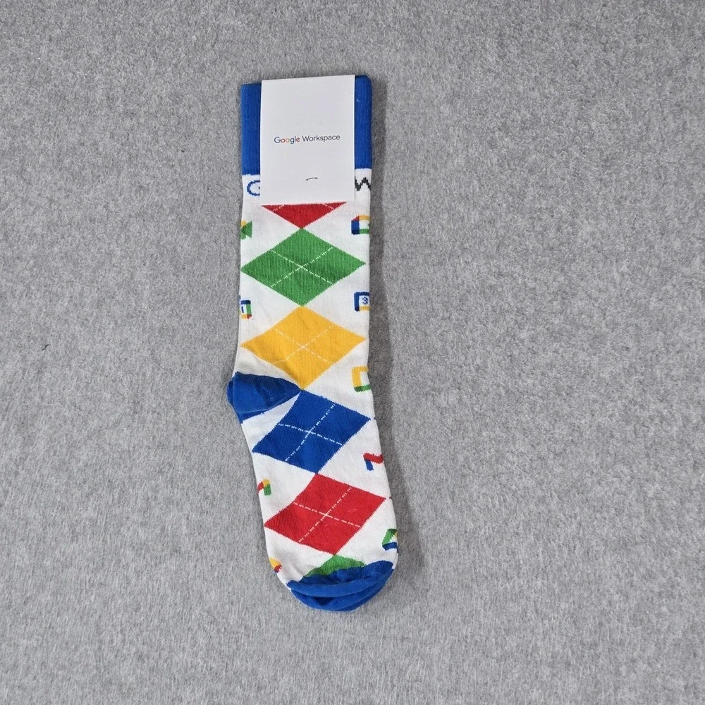 Sock Club Men Socks OS Blue Google Yellow Green Diamond‎ 2 Pairs NWT